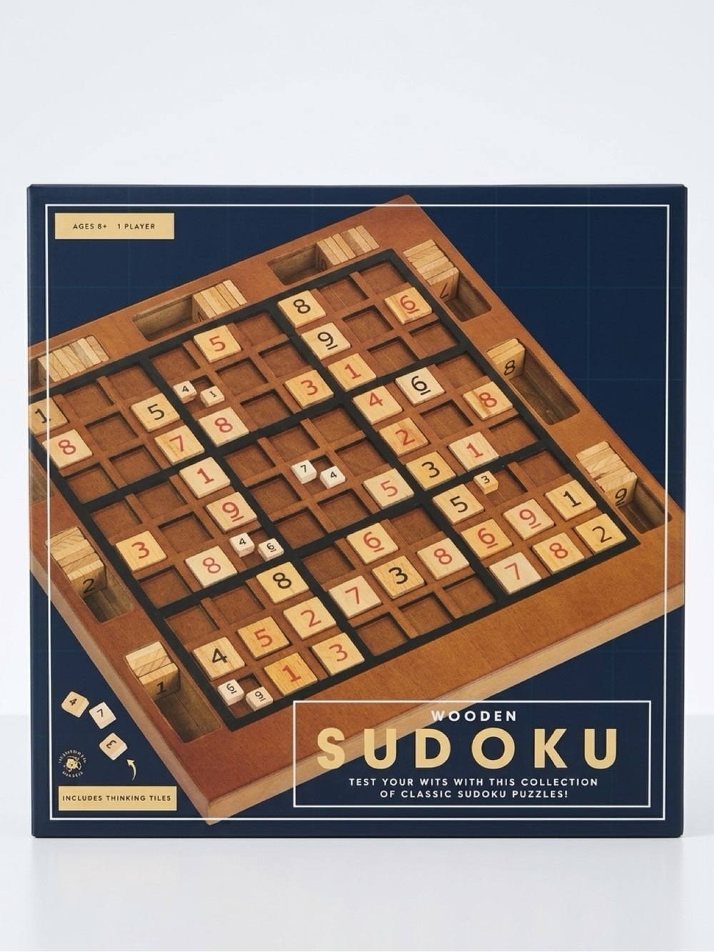Wooden Sudoku Puzzle Set in Brown — Classic Tile Game